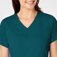 PRO Women's 4 Pocket V-Neck Scrub Top Caribbean Blue front detail