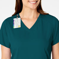 PRO Women's 4 Pocket V-Neck Scrub Top Caribbean Blue side detail 1