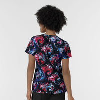 Women's V-Neck Border Print Scrub Top - Freedom Sparkle Black