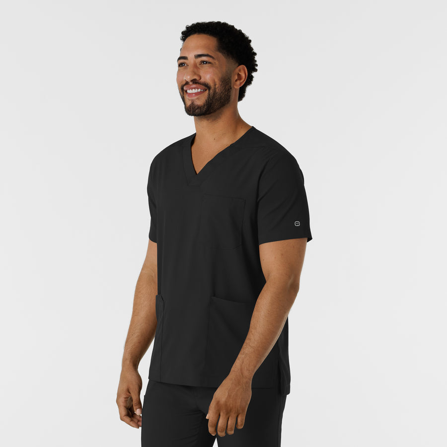 Boundless Men's Multi Pocket V-Neck Scrub Top Black side view