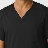 Boundless Men's Multi Pocket V-Neck Scrub Top Black front detail