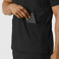 Boundless Men's Multi Pocket V-Neck Scrub Top Black hemline detail