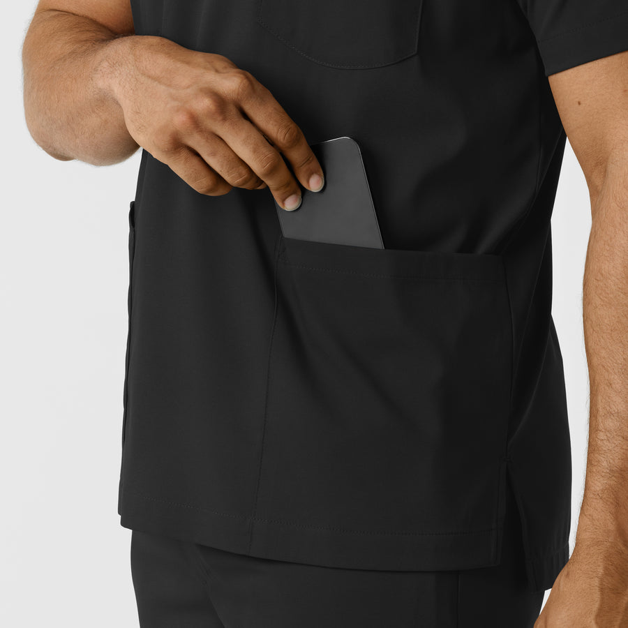 Boundless Men's Multi Pocket V-Neck Scrub Top Black hemline detail