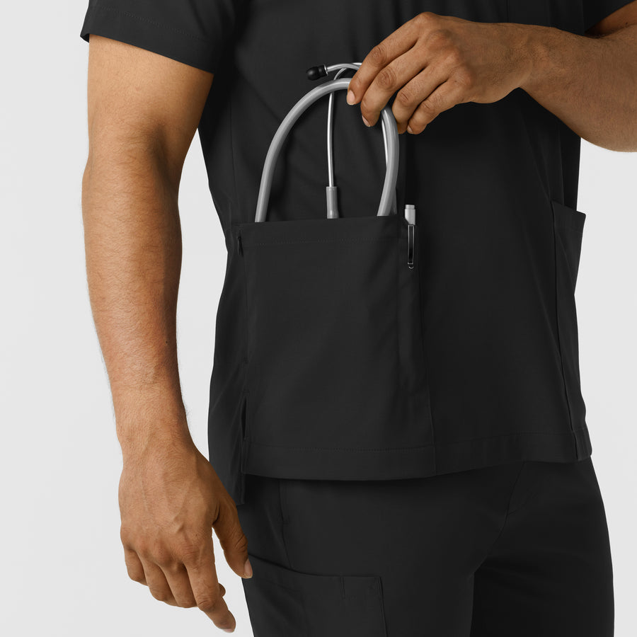 Boundless Men's Multi Pocket V-Neck Scrub Top Black back detail