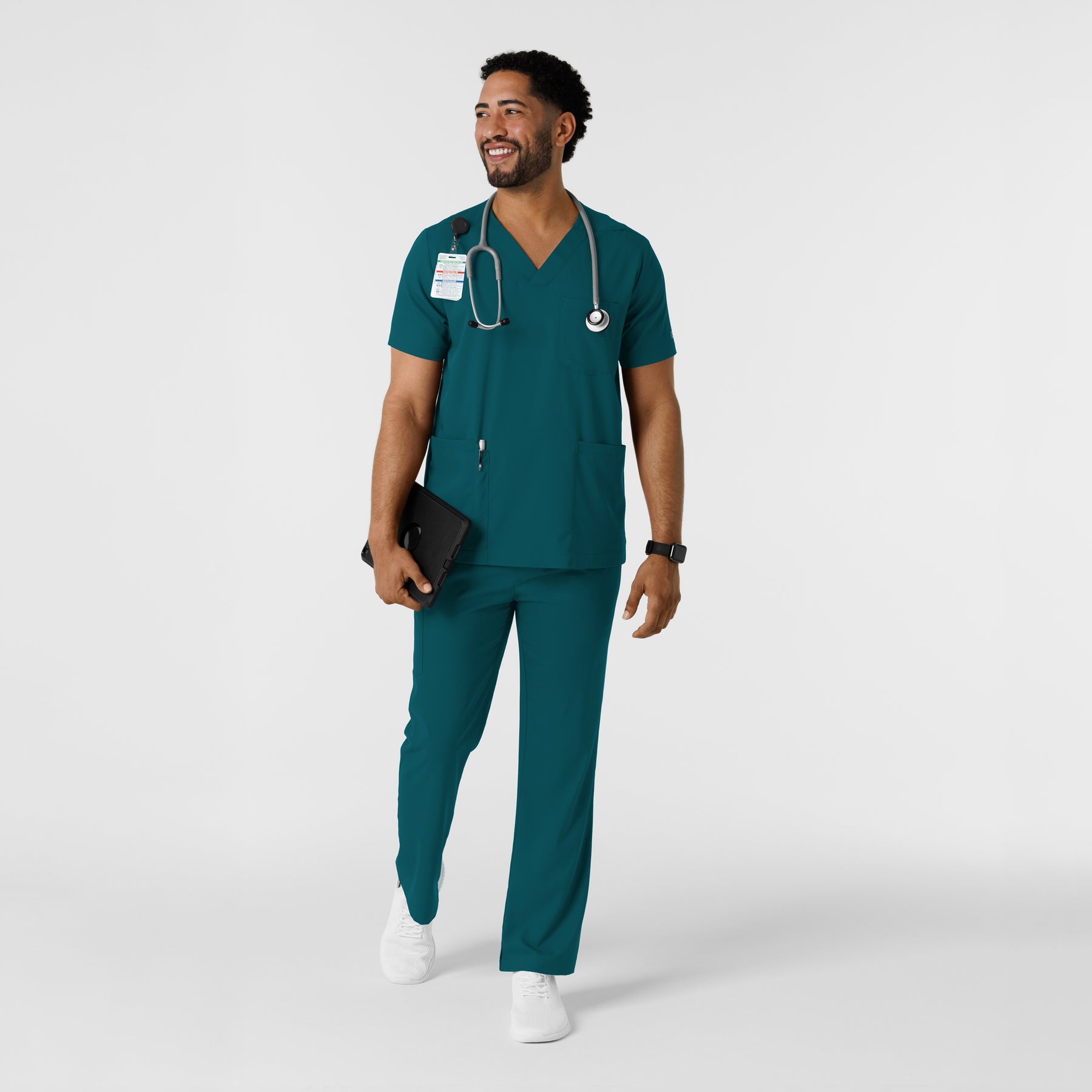 Boundless Men's Multi Pocket V-Neck Scrub Top Caribbean full scrub set