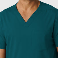 Boundless Men's Multi Pocket V-Neck Scrub Top Caribbean front detail