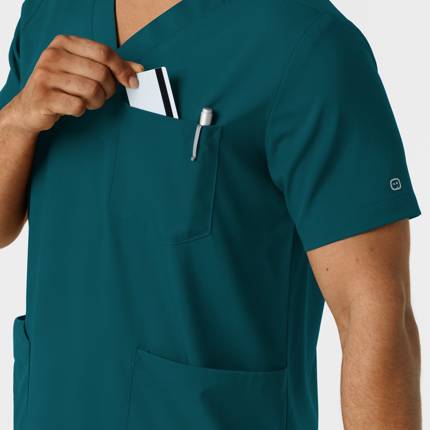 Boundless Men's Multi Pocket V-Neck Scrub Top Caribbean side detail 2
