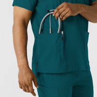 Boundless Men's Multi Pocket V-Neck Scrub Top Caribbean back detail