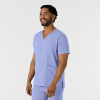 Boundless Men's Multi Pocket V-Neck Scrub Top Ceil Blue side view