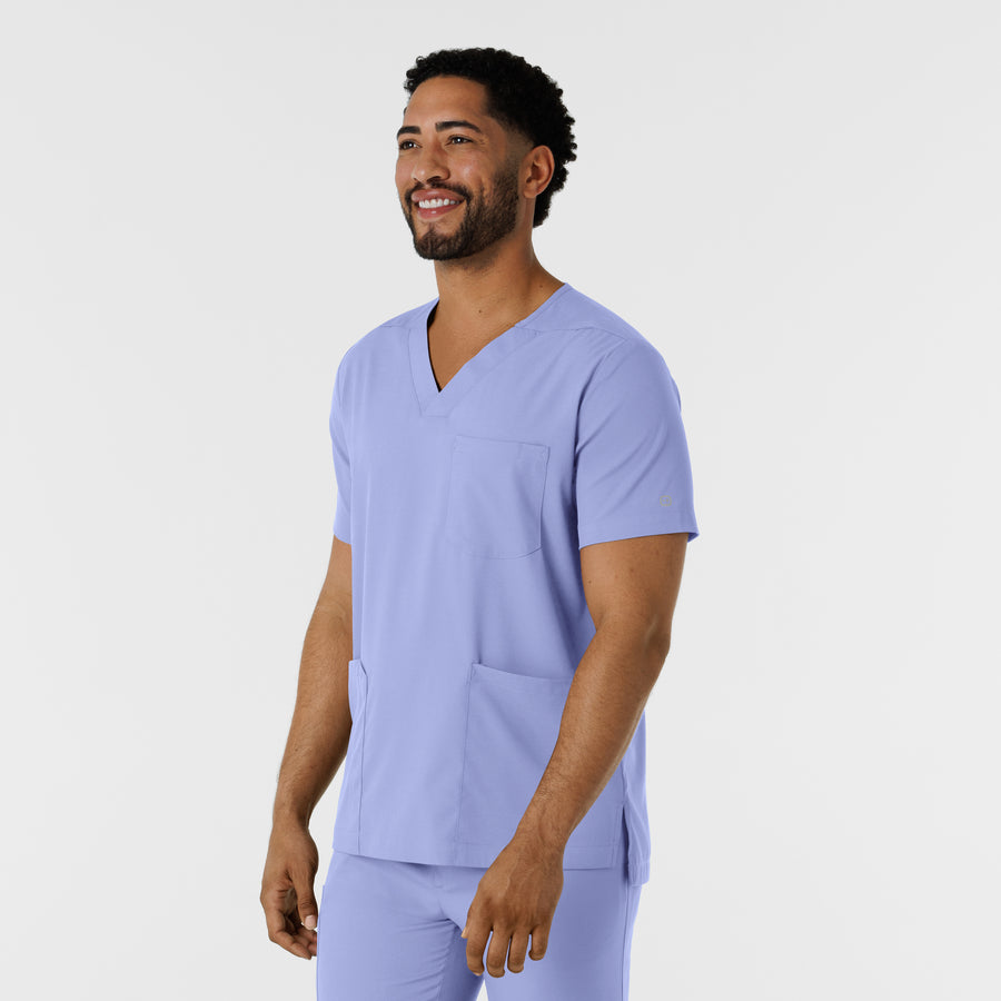 Boundless Men's Multi Pocket V-Neck Scrub Top Ceil Blue side view