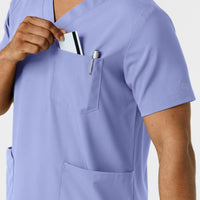 Boundless Men's Multi Pocket V-Neck Scrub Top Ceil Blue side detail 2