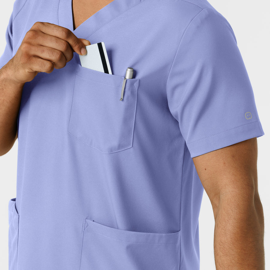 Boundless Men's Multi Pocket V-Neck Scrub Top Ceil Blue side detail 2