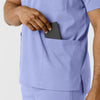 Boundless Men's Multi Pocket V-Neck Scrub Top Ceil Blue hemline detail