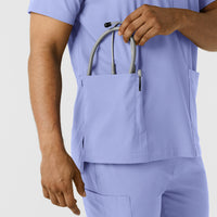 Boundless Men's Multi Pocket V-Neck Scrub Top Ceil Blue back detail