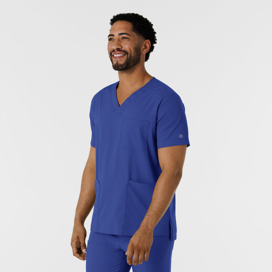 Boundless Men's Multi Pocket V-Neck Scrub Top Galaxy Blue side view