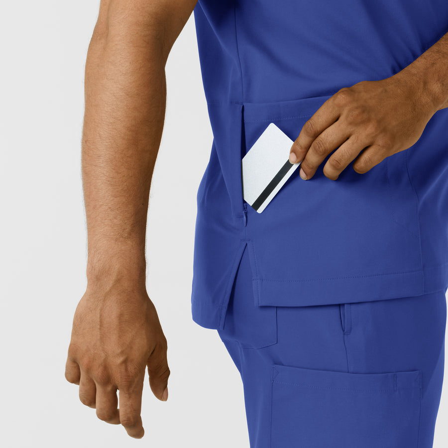 Boundless Men's Multi Pocket V-Neck Scrub Top Galaxy Blue card pocket
