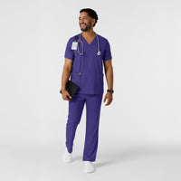 Boundless Men's Multi Pocket V-Neck Scrub Top Grape full scrub set