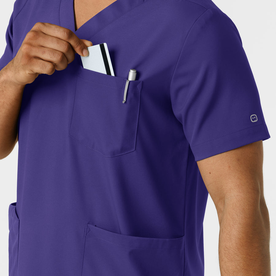 Boundless Men's Multi Pocket V-Neck Scrub Top Grape side detail 2