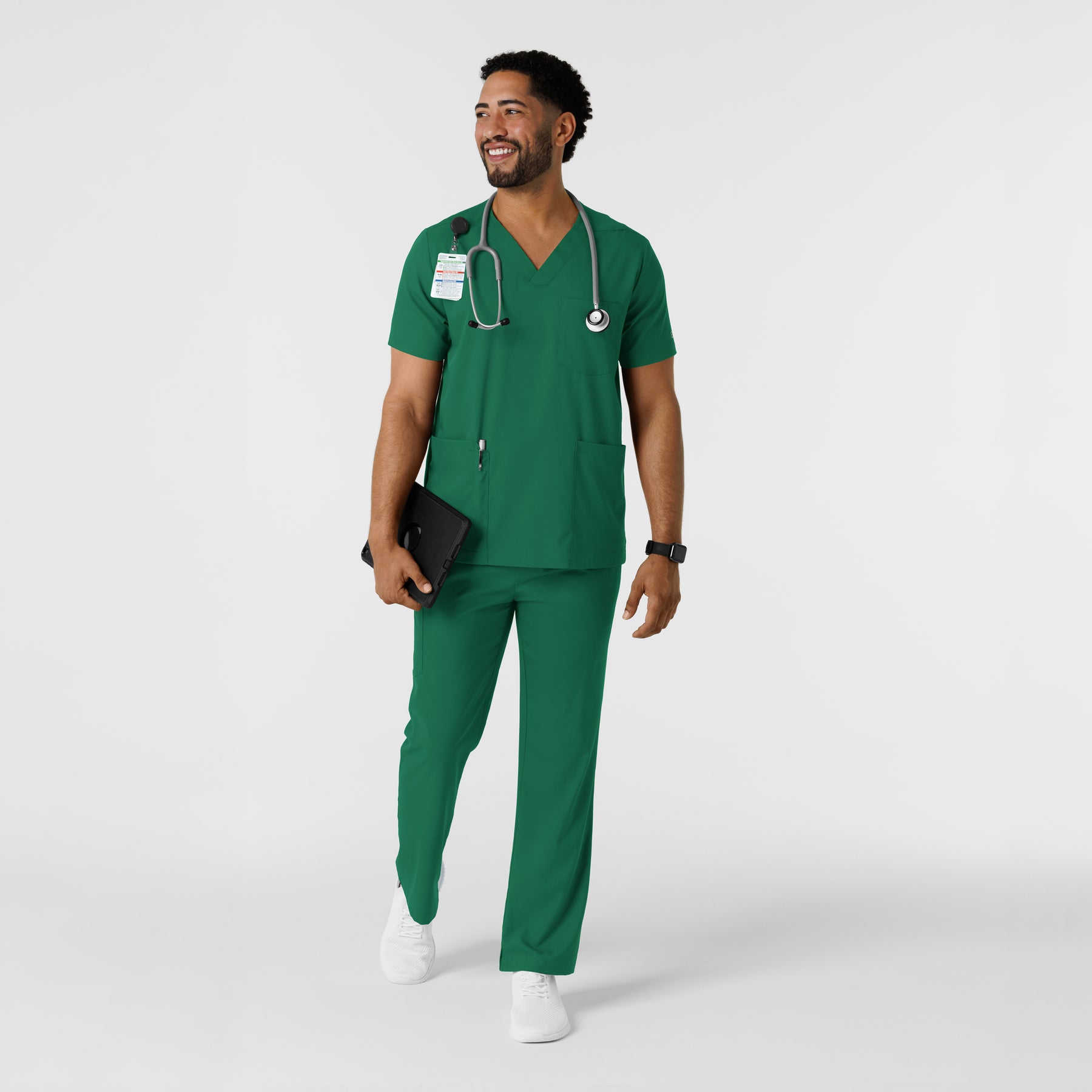 Boundless Men's Multi Pocket V-Neck Scrub Top Hunter full scrub set