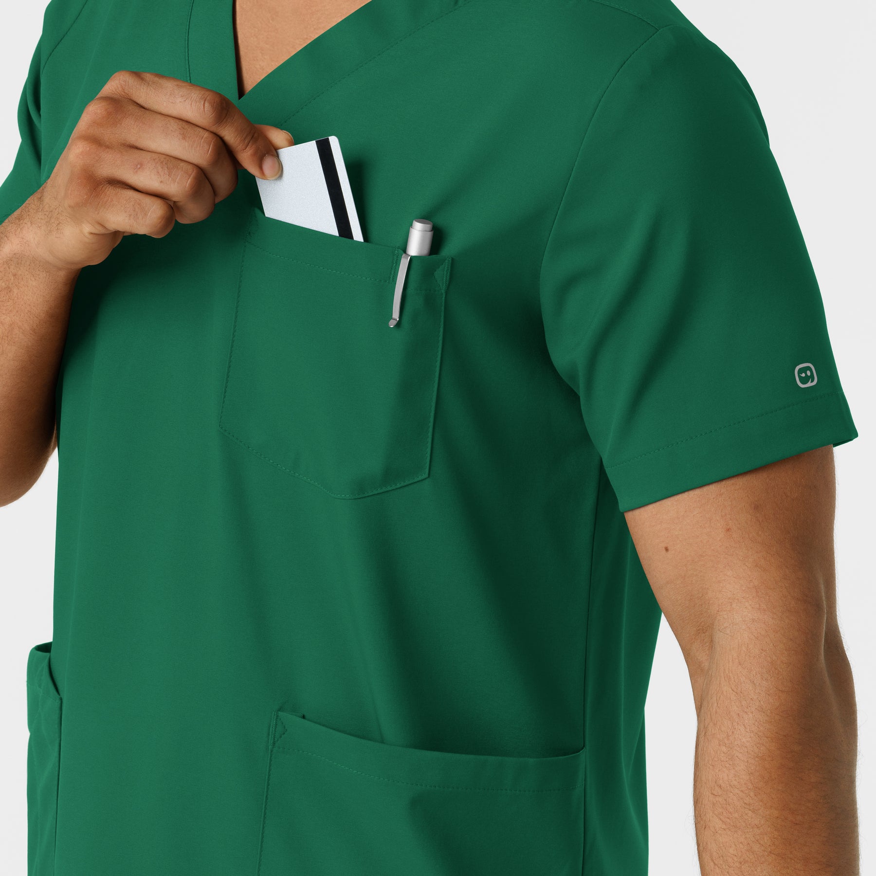 Boundless Men's Multi Pocket V-Neck Scrub Top Hunter side detail 2