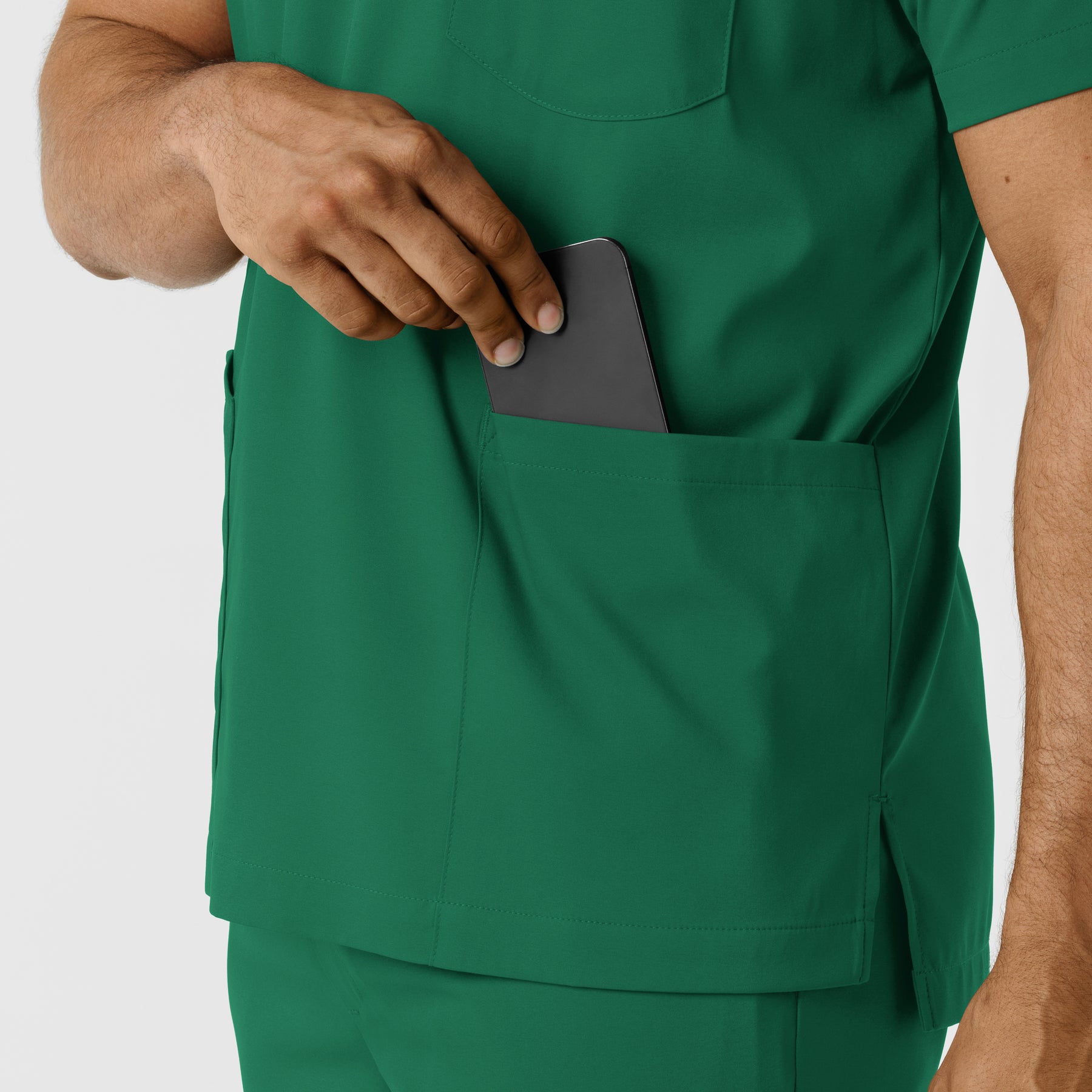 Boundless Men's Multi Pocket V-Neck Scrub Top Hunter hemline detail