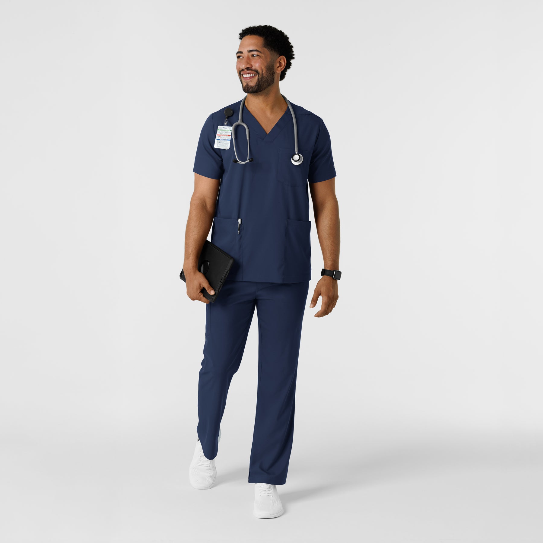 Boundless Men's Multi Pocket V-Neck Scrub Top Navy full scrub set