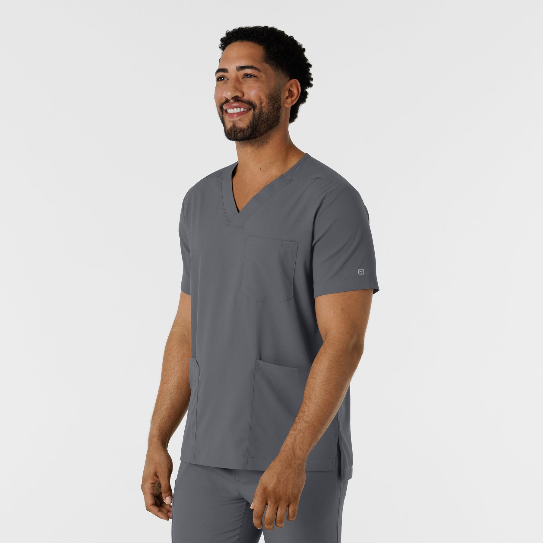 Boundless Men's Multi Pocket V-Neck Scrub Top Pewter side view