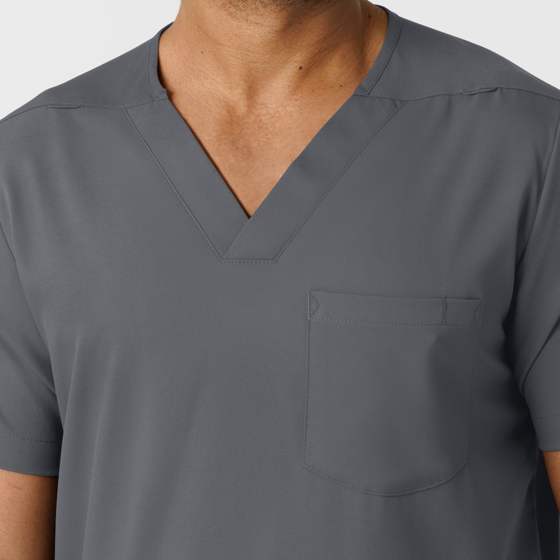 Boundless Men's Multi Pocket V-Neck Scrub Top Pewter front detail