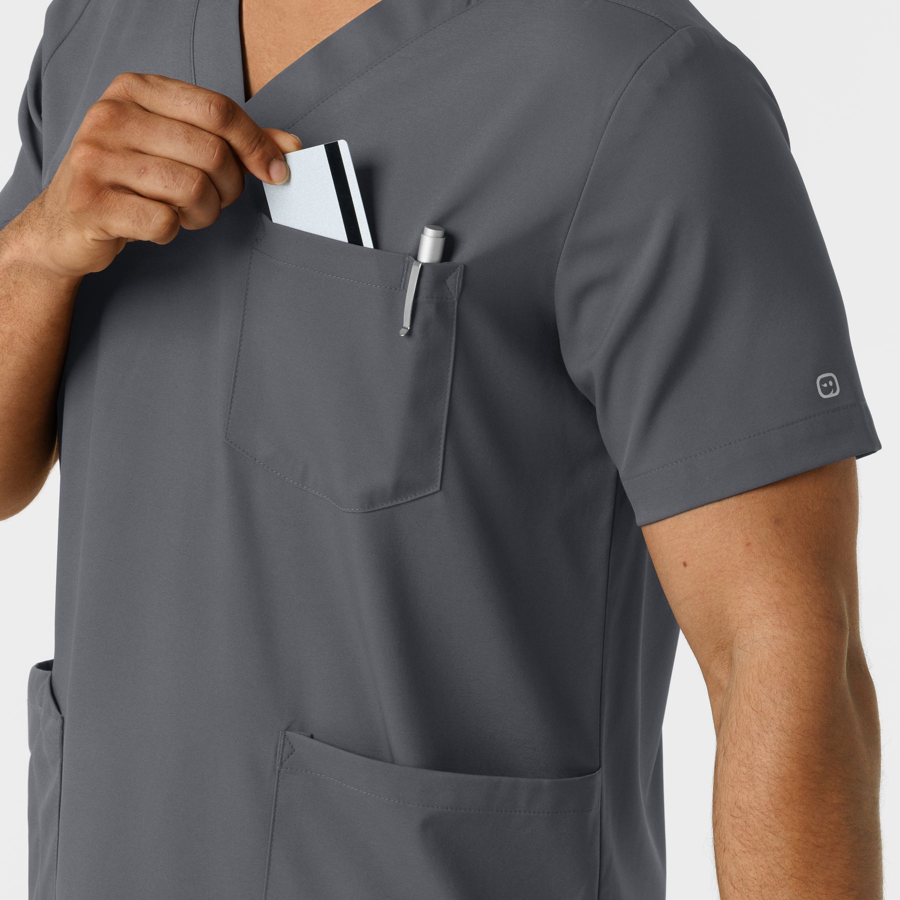 Boundless Men's Multi Pocket V-Neck Scrub Top Pewter side detail 2
