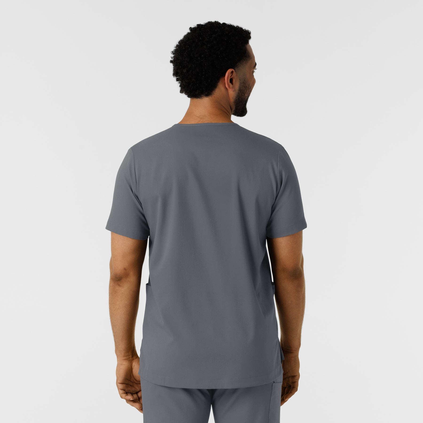 Boundless Men's Multi Pocket V-Neck Scrub Top Pewter back view