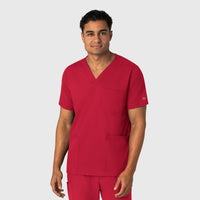 Boundless Men's Multi Pocket V-Neck Scrub Top Red