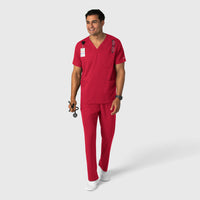 Boundless Men's Multi Pocket V-Neck Scrub Top Red full scrub set