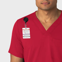Boundless Men's Multi Pocket V-Neck Scrub Top Red side detail 2