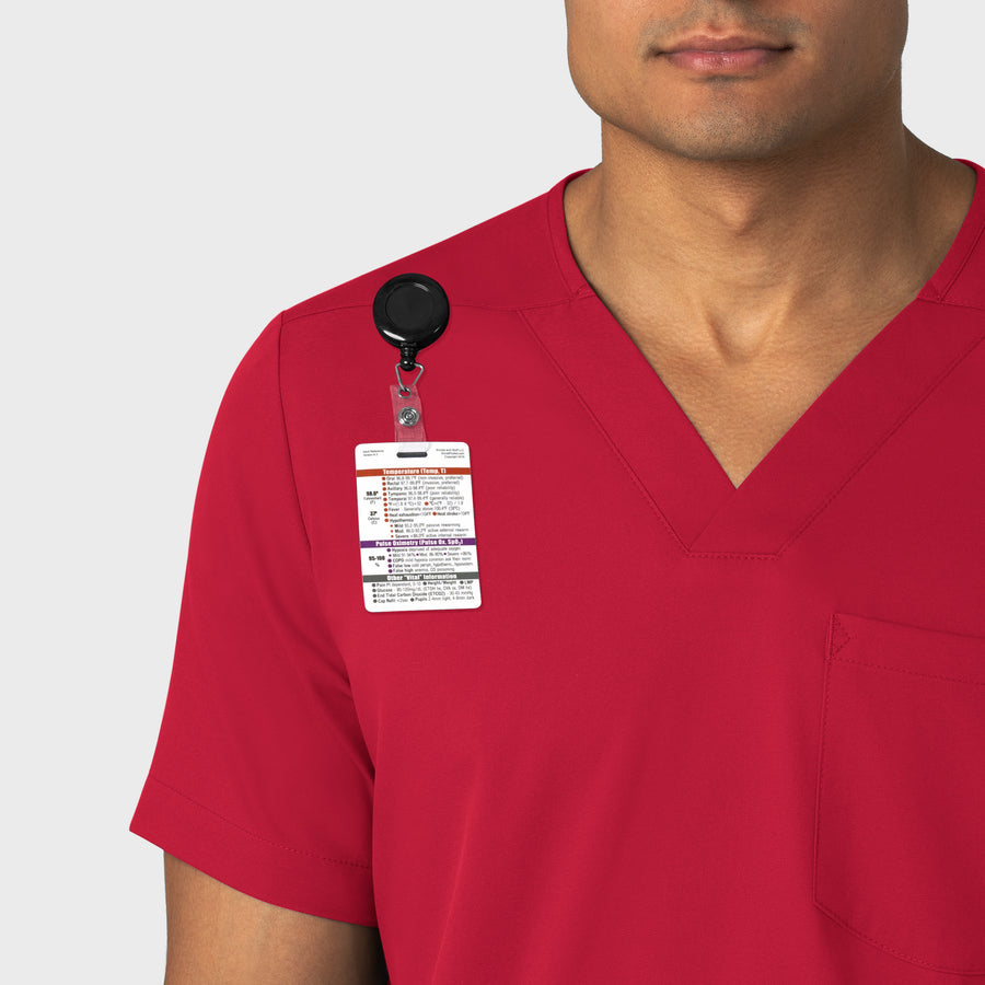 Boundless Men's Multi Pocket V-Neck Scrub Top Red side detail 2