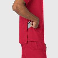 Boundless Men's Multi Pocket V-Neck Scrub Top Red hemline detail