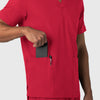 Boundless Men's Multi Pocket V-Neck Scrub Top Red back detail