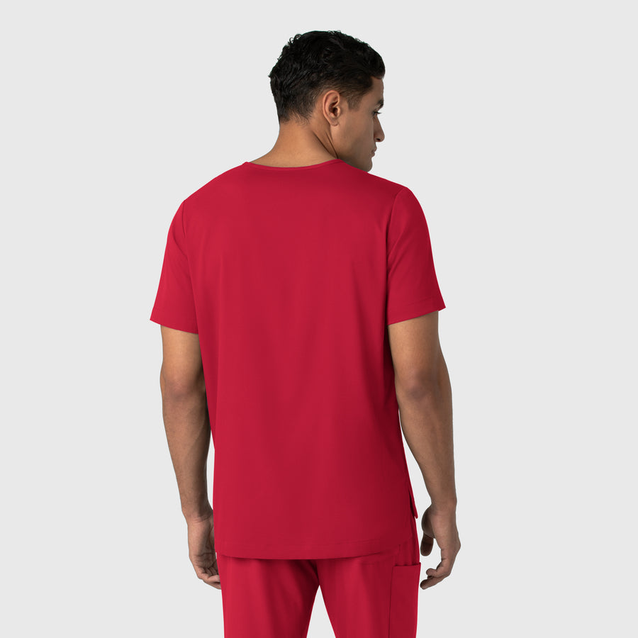 Boundless Men's Multi Pocket V-Neck Scrub Top Red back view