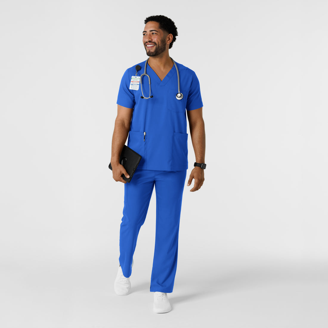 Boundless Men's Multi Pocket V-Neck Scrub Top Royal full scrub set