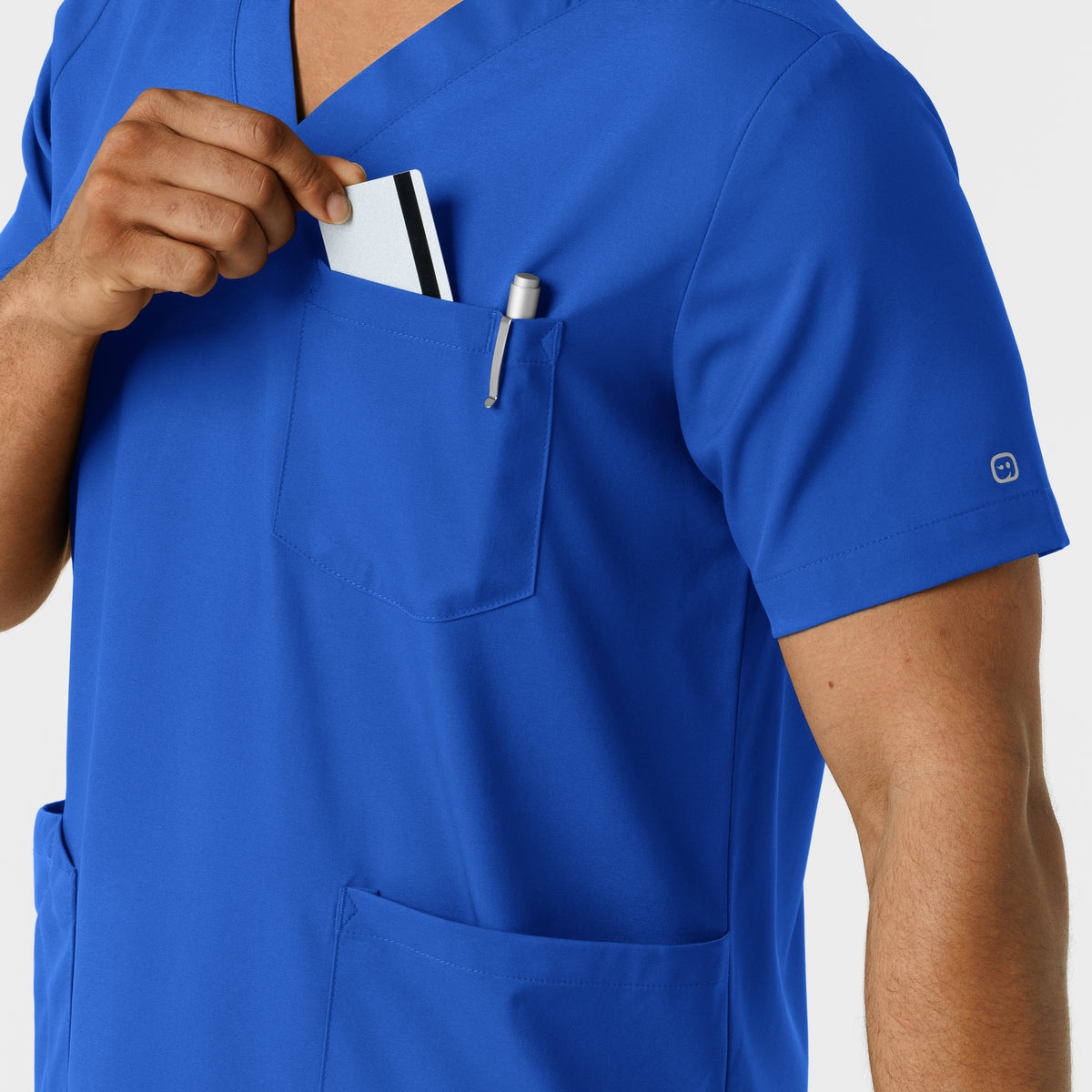 Boundless Men's Multi Pocket V-Neck Scrub Top Royal side detail 2
