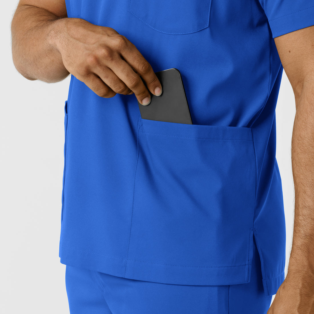 Boundless Men's Multi Pocket V-Neck Scrub Top Royal hemline detail