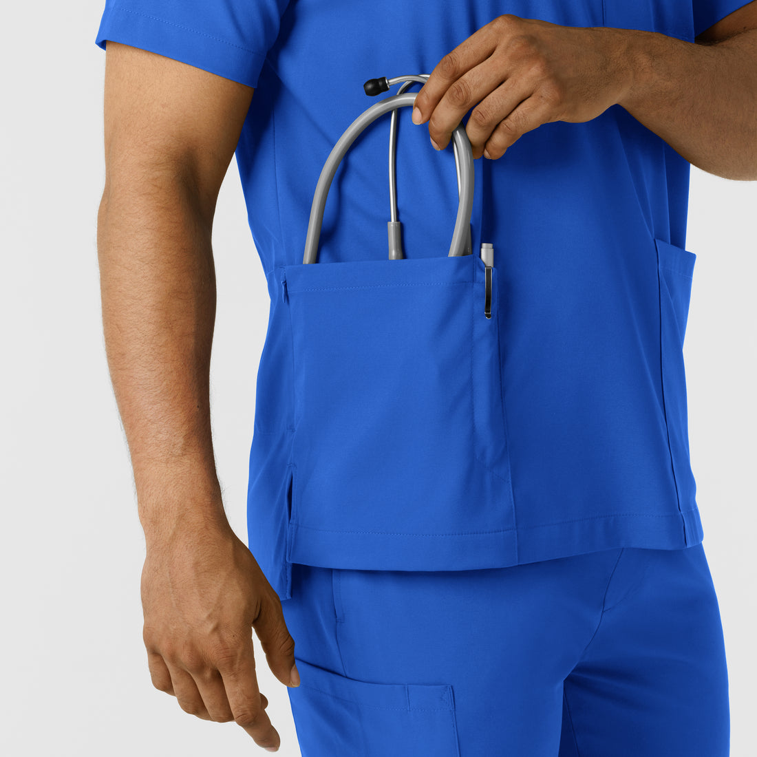 Boundless Men's Multi Pocket V-Neck Scrub Top Royal back detail