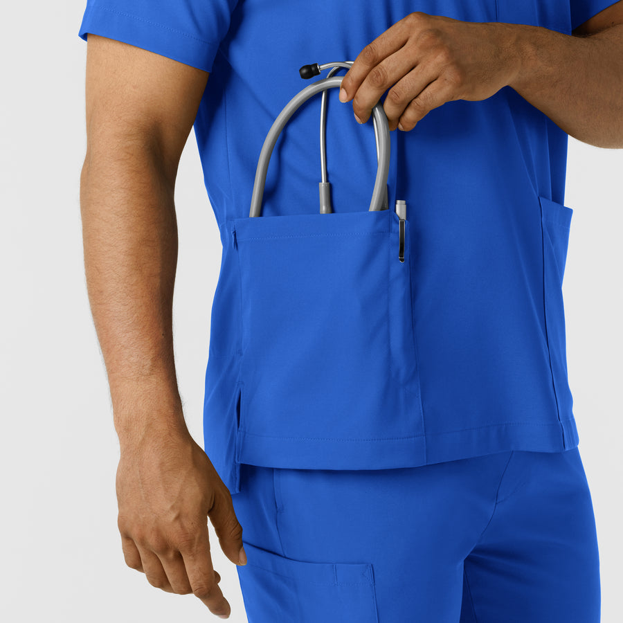 Boundless Men's Multi Pocket V-Neck Scrub Top Royal back detail
