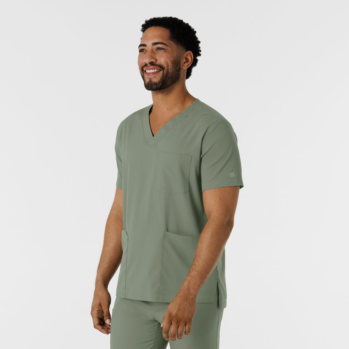 Boundless Men's Multi Pocket V-Neck Scrub Top Sage side view