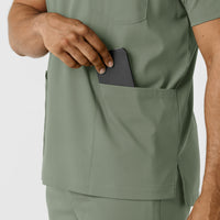 Boundless Men's Multi Pocket V-Neck Scrub Top Sage hemline detail