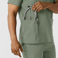 Boundless Men's Multi Pocket V-Neck Scrub Top Sage back detail