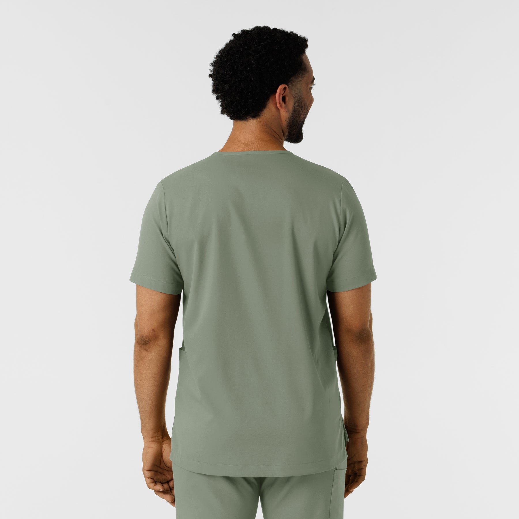 Boundless Men's Multi Pocket V-Neck Scrub Top Sage back view