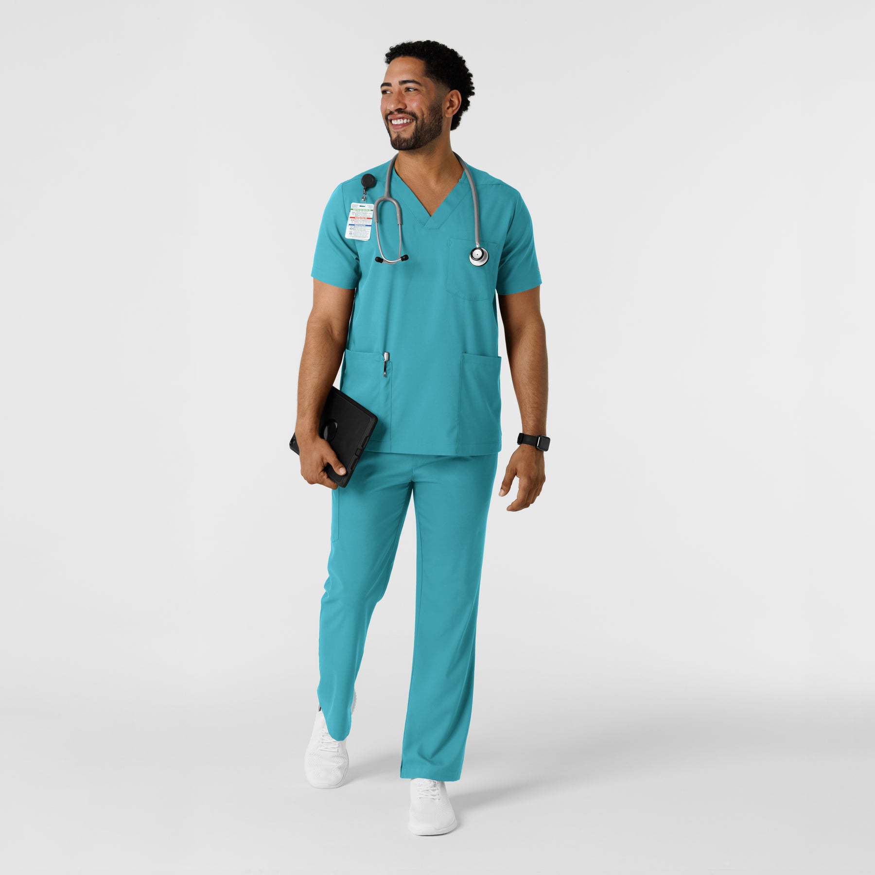 Boundless Men's Multi Pocket V-Neck Scrub Top Teal full scrub set