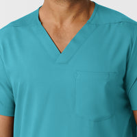 Boundless Men's Multi Pocket V-Neck Scrub Top Teal front detail
