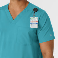 Boundless Men's Multi Pocket V-Neck Scrub Top Teal side detail 1