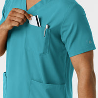 Boundless Men's Multi Pocket V-Neck Scrub Top Teal side detail 2